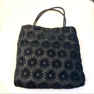 Vintage black tulle purse with velvet flowers,